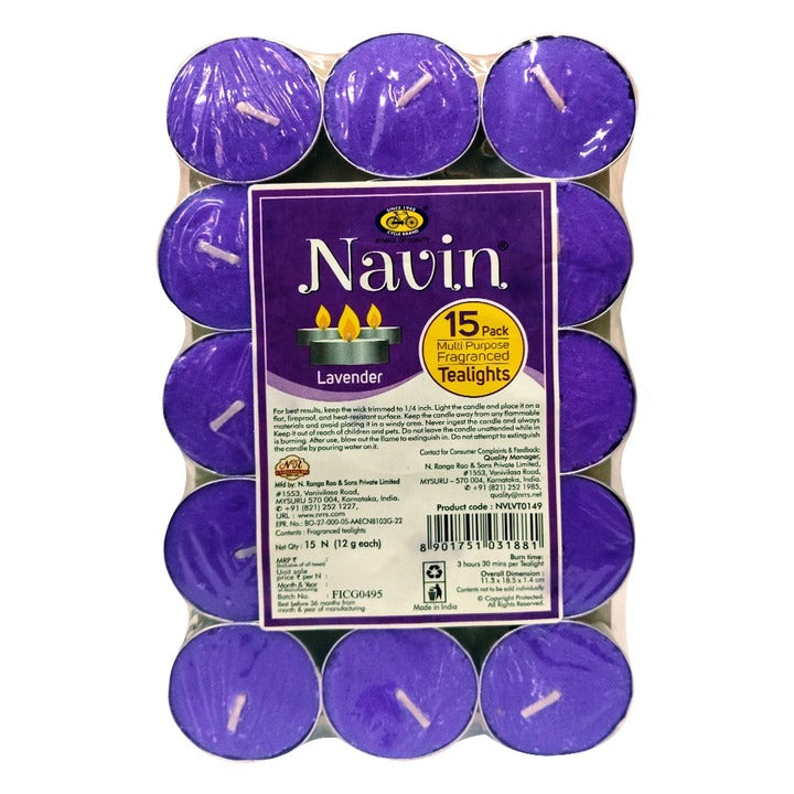 Cycle Navin Lavender Scented T-Light Candles (Pack of 15)