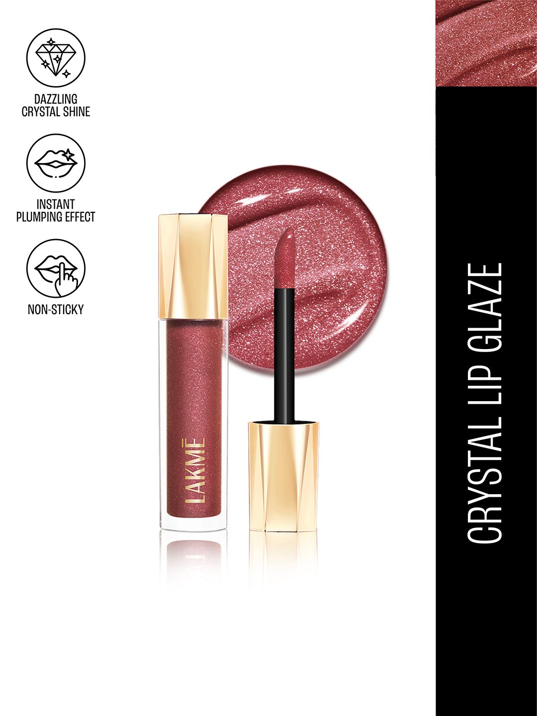 Lakme Glitterati Non-Sticky Hydrating Lip Glaze With Vegan Collagen 5ml - Caramel Drizzle