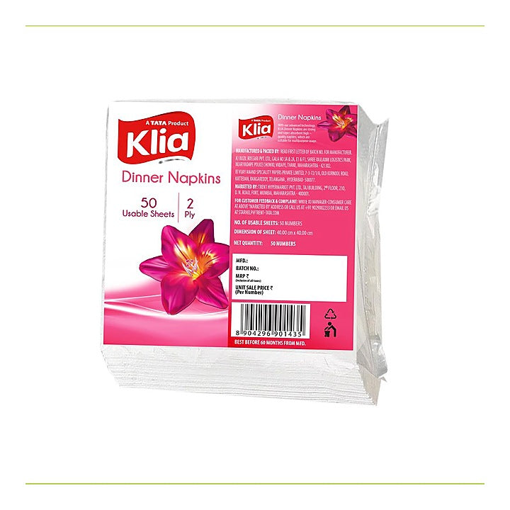 Klia Dinner Napkin 2Ply, 38 cm x 38 cm, 50Pulls