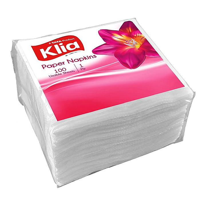 Klia Paper Napkin 1Ply, Pack of 100 Pulls (27 cm x 30 cm)