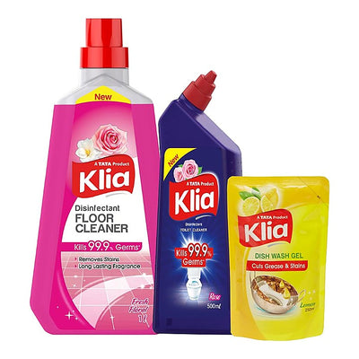 Klia Home Care Combi (Klia Disinfectant floor cleaner 1 L, Klia Toilet cleaner perfumed 500 ml, Klia dishwash gel 250 ml)