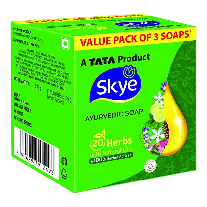 Skye Ayurvedic Soap, Pack of 3 x 125 g