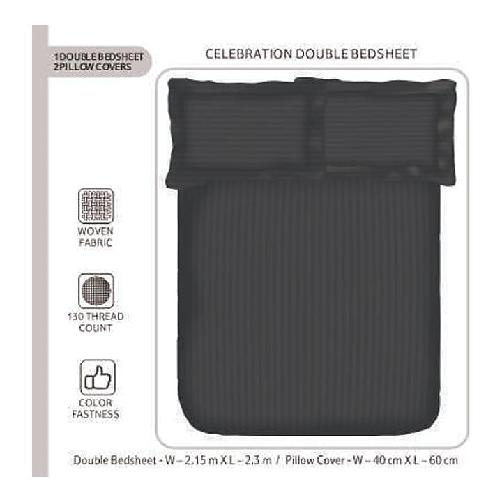 Smartle Celebration Double Bedsheet Stripe Grey 1 pc