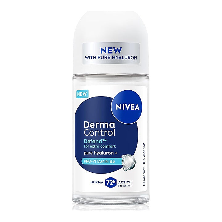 Nivea Derma Control Defend, 0% Alcohol, Pure Hyaluron & ProVitB5, Underarm RollOn Women 50 ml
