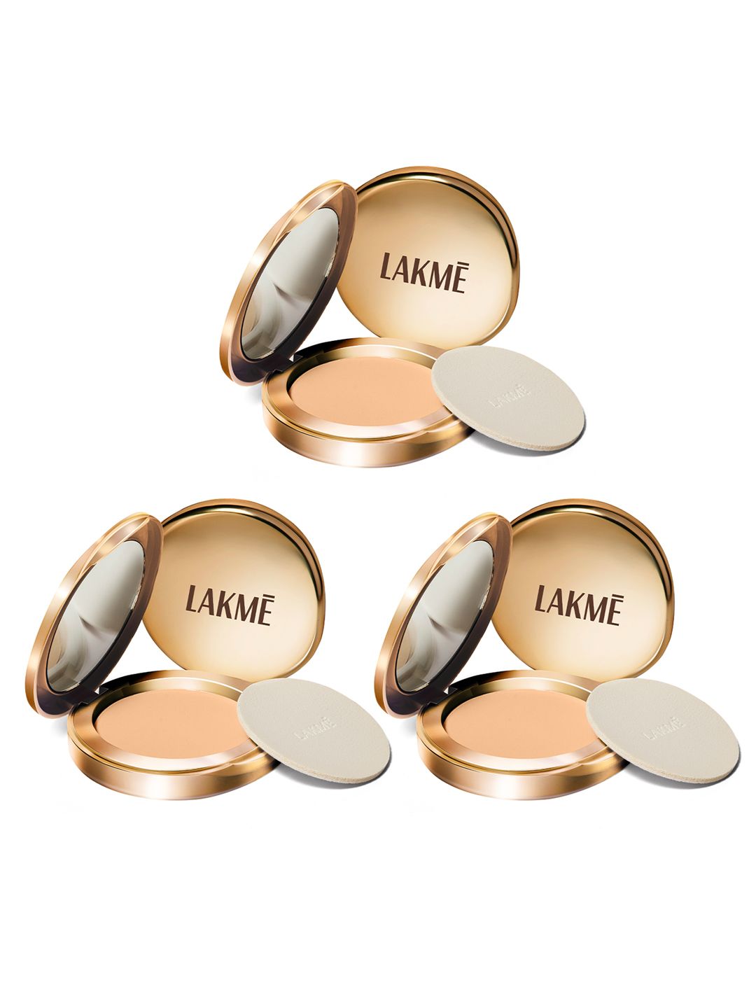 Lakme Set Of 3 9to5 Powerplay Matte Compact With Vitamin E 8g Each - Melon