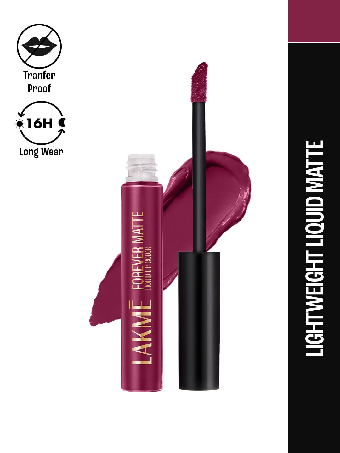 Lakme Forever Matte Lightweight & Transferproof 16Hr Liquid Lipstick 5.6ml - Red Wine