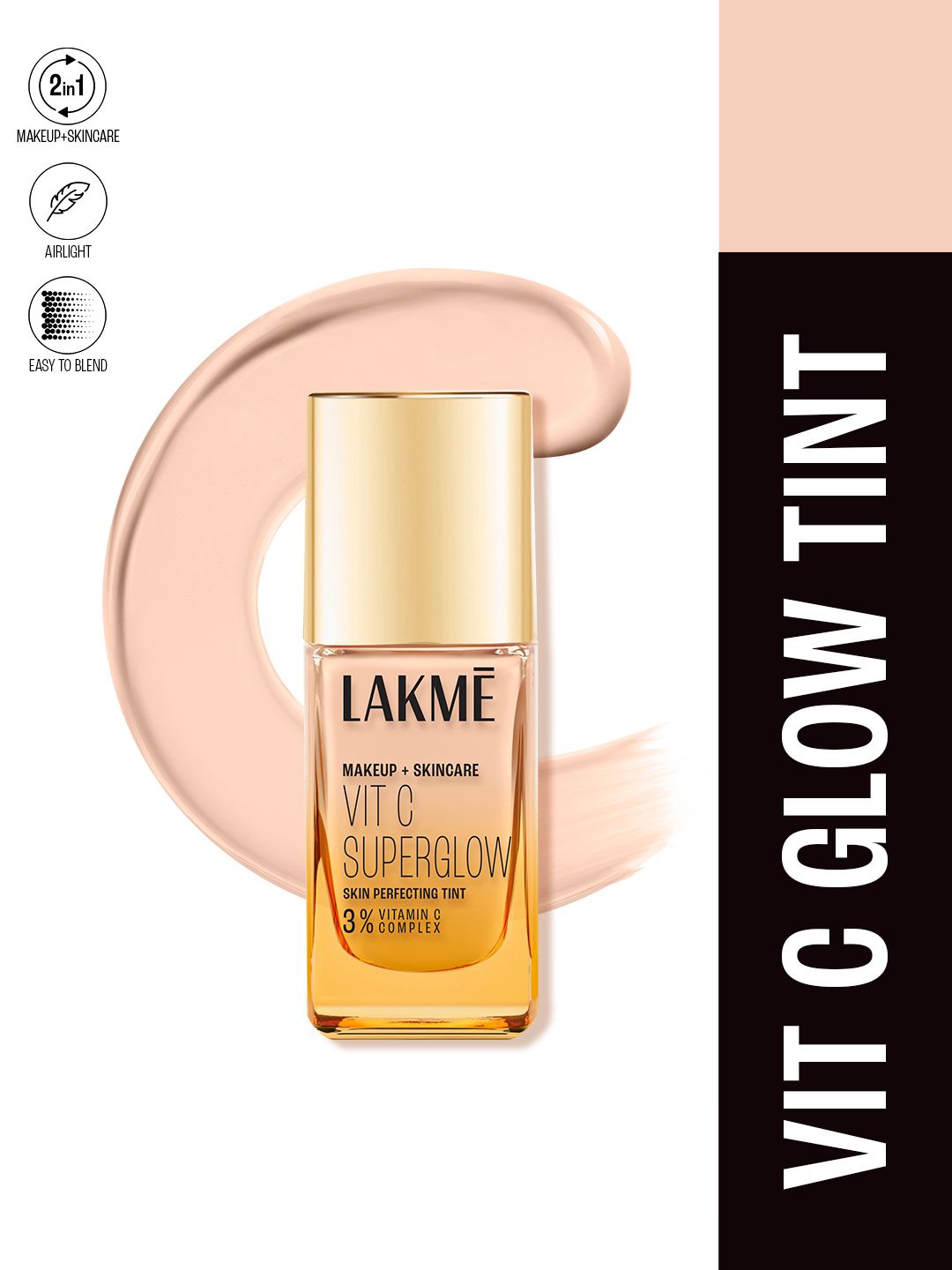 Lakme Makeup + Skincare 3% Vit C Superglow Skin Perfecting Tint 25ml - Cool Ivory C100