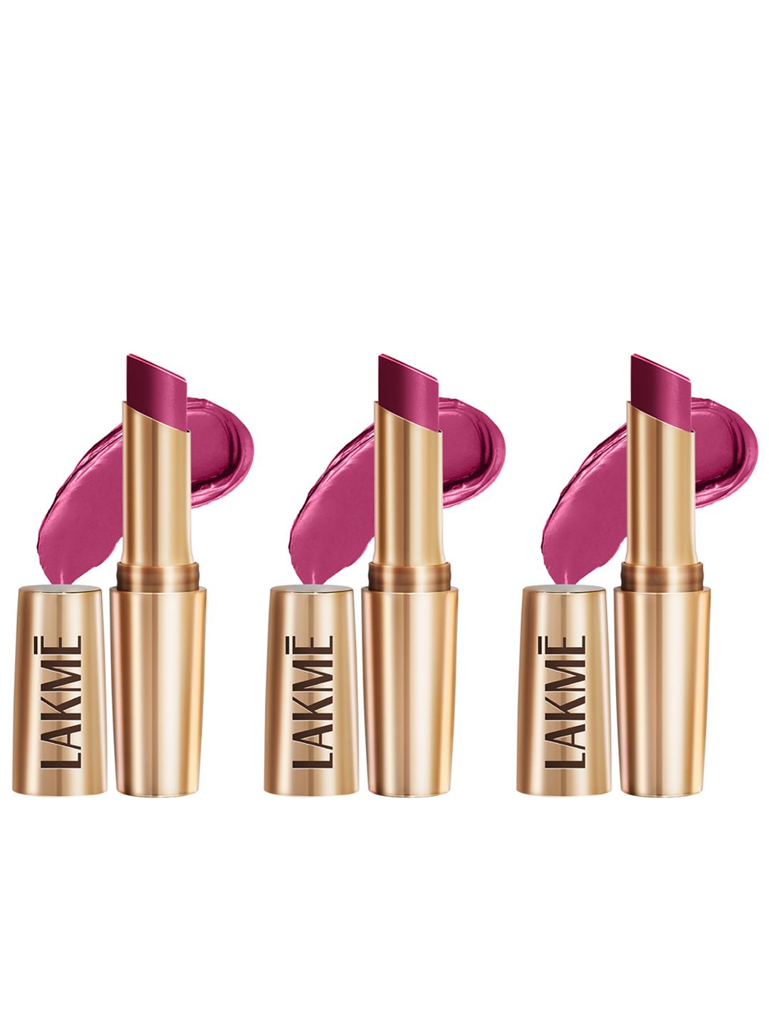 Lakme Set of 3 9to5 Powerplay Priming Matte Lipstick 3.6g each- Plum Pick