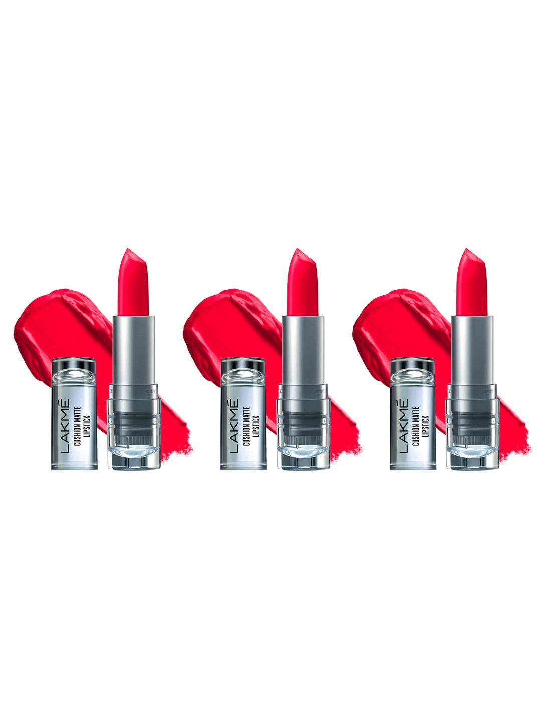 Lakme Set of 3 Cushion Matte Long Lasting Lipstick With French Rose Oil -  Pink Passion